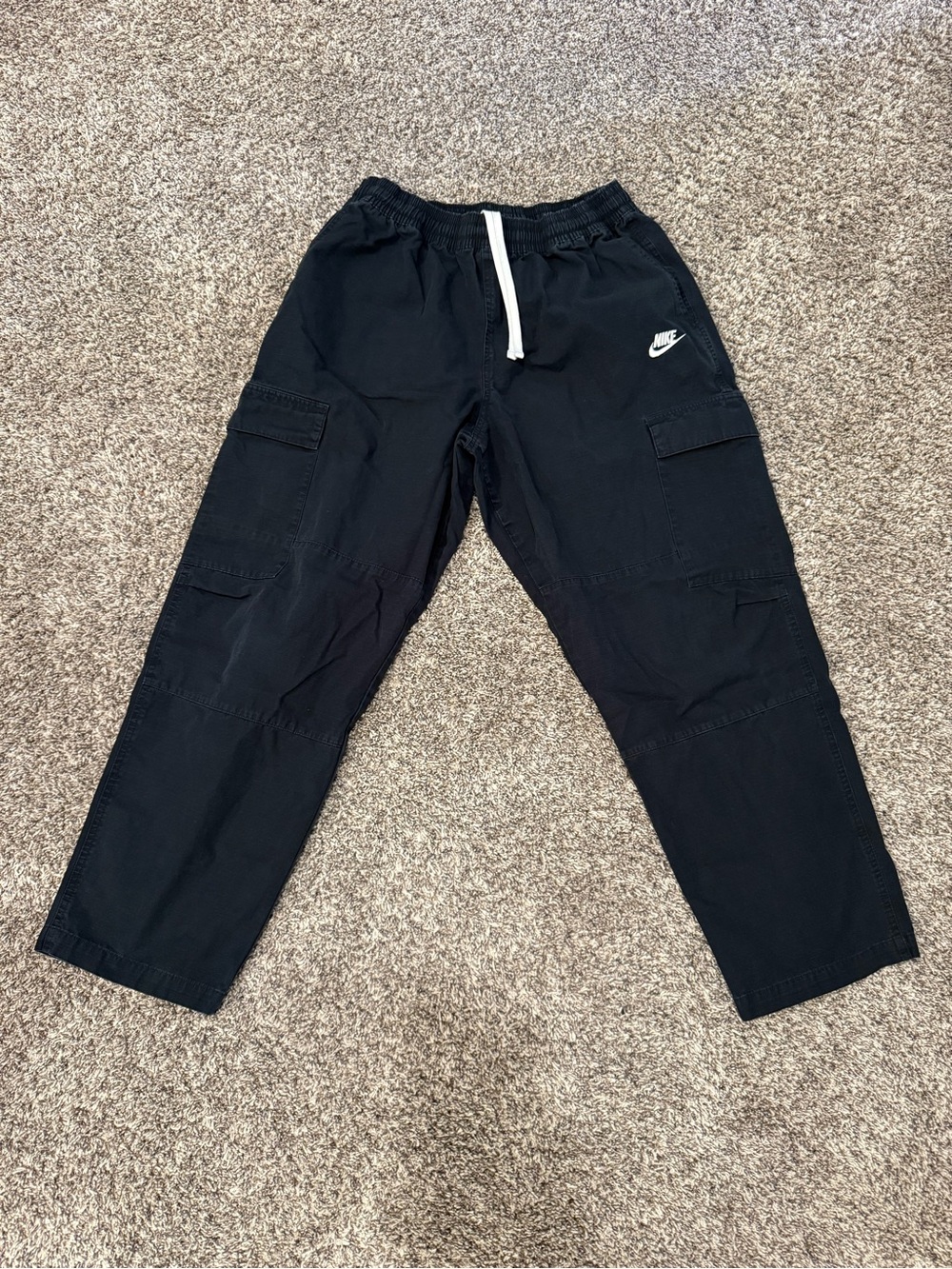 Nike Cargo Pants Men’s Large Black Ripstop Utility Drawstring Casual Streetwear